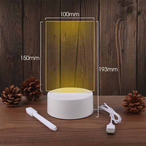 Medidas de Glowsy: tablero de 100 x 150 mm y 193 mm de altura total con la base